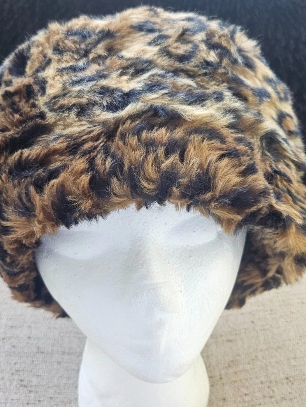 Faux Fur Hat Warm Winter Brown Leopard Print Brown Unisex Cap Round Russian Hat - Picture 4 of 11